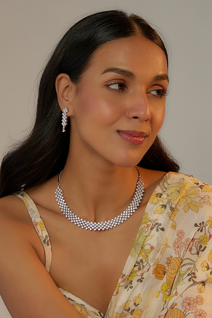 White Finish Faux Diamond Necklace Set by Aster at Pernia's Pop Up Shop