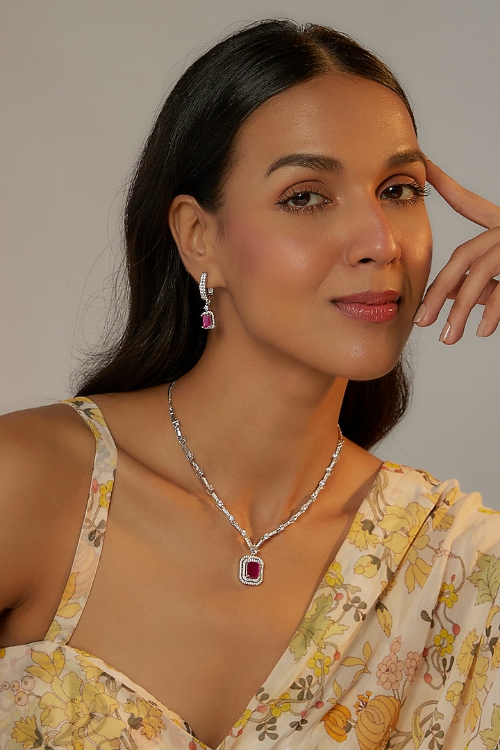 White Finish Faux Diamond Necklace Set by Aster at Pernia's Pop Up Shop
