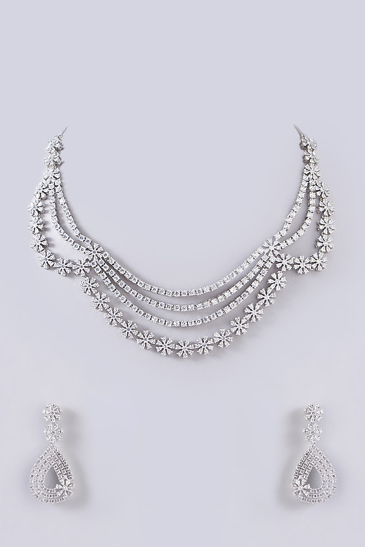 White Finish Faux Diamond Necklace Set Design by Aster at Pernia's Pop