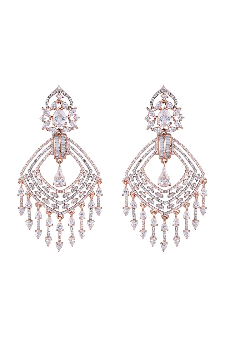Rose Gold Finish Faux Diamond Dangler Earrings by Aster at Pernia's Pop Up Shop