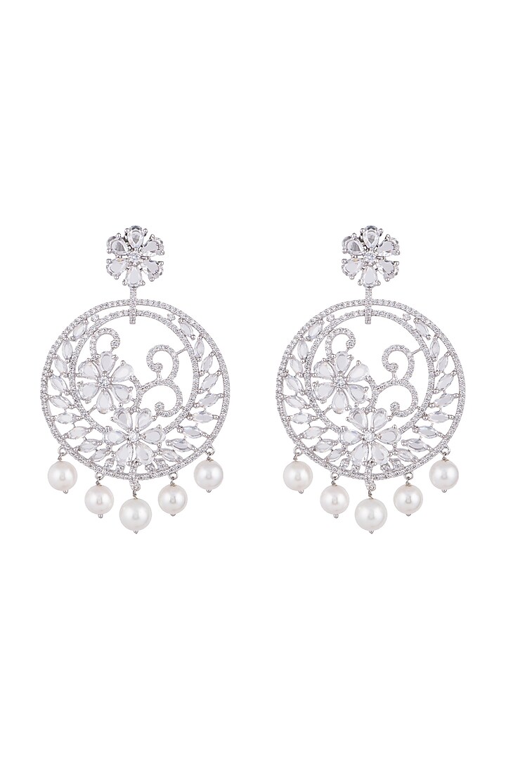 White Finish Faux Diamond & Pearl Earrings by Aster at Pernia's Pop Up Shop