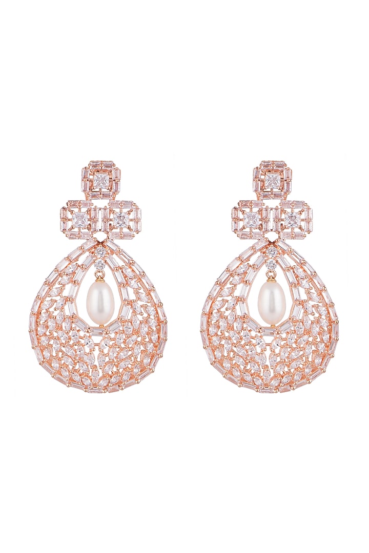 Rose Gold Finish Faux Diamond & Pearl Earrings by Aster at Pernia's Pop Up Shop