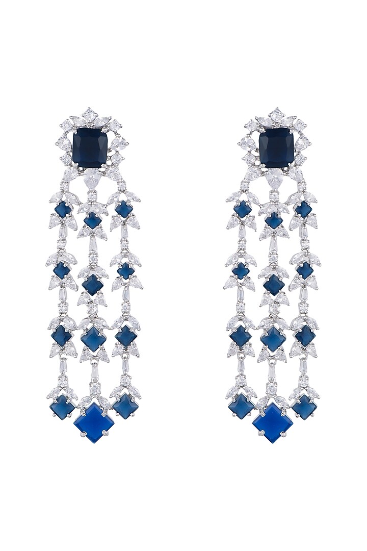 White Finish Daux Diamonds & Blue Stones Dangler Earrings by Aster at Pernia's Pop Up Shop