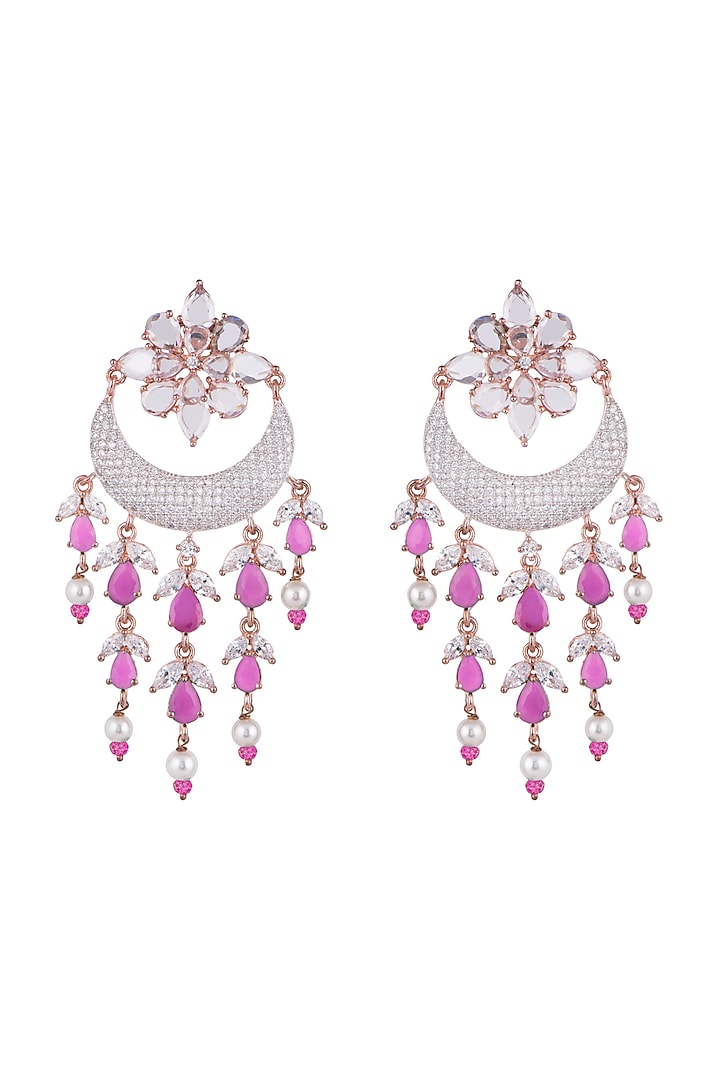 Rose Gold Finish Faux Diamond & Red Stone Earrings by Aster at Pernia's Pop Up Shop