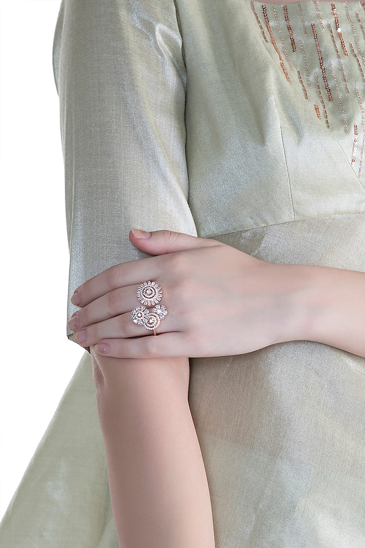 Rose Gold Finish Faux Diamond Ring by Aster