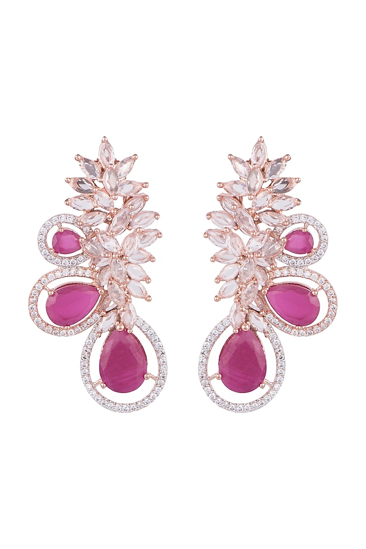 Rose Gold Finish Red Stone & Faux Diamond Earrings Design by Aster at ...