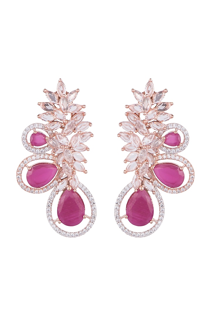 Rose Gold Finish Red Stone & Faux Diamond Earrings by Aster at Pernia's Pop Up Shop