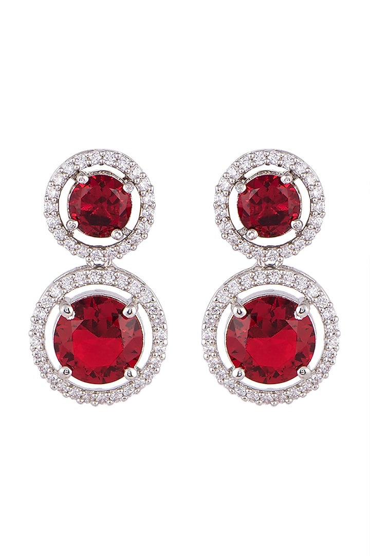 White FInish Faux Diamond & Red Stones Earrings by Aster at Pernia's Pop Up Shop