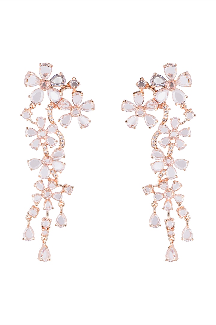 Rose Gold Finish Faux Rose Cut Diamond Long Earrings by Aster at Pernia's Pop Up Shop