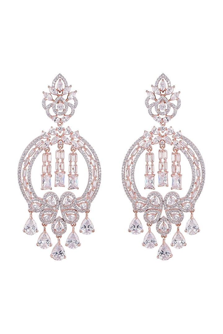 Rose Gold Finish Faux Diamonds Earrings by Aster at Pernia's Pop Up Shop