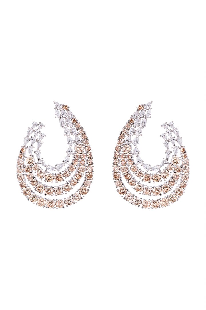 White FInish Faux Diamond & Champagne Stone Earrings by Aster at Pernia's Pop Up Shop