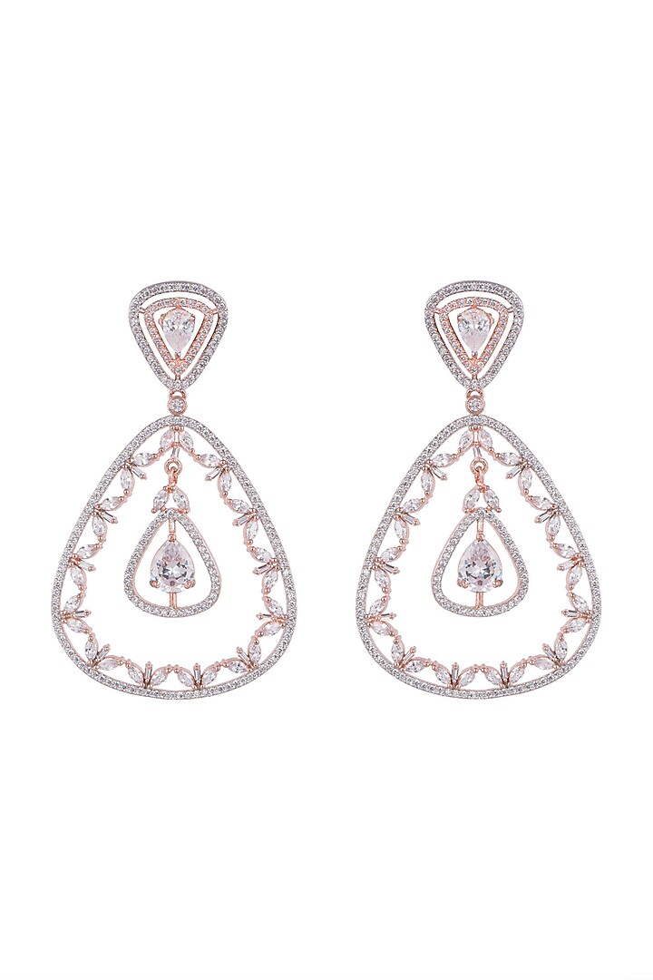 Rose Gold Finish Faux Diamonds Dangler Earrings by Aster at Pernia's Pop Up Shop