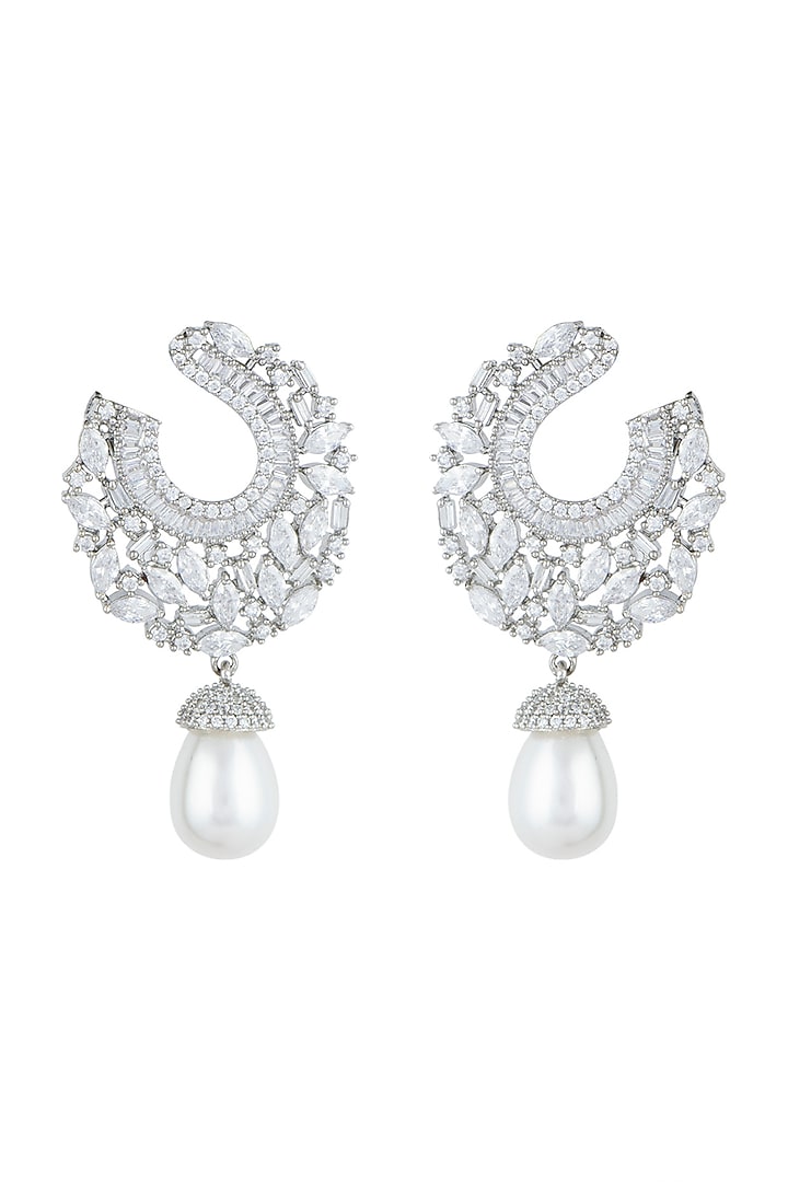 White Finish Faux Diamonds & Pearls Earrings Design by Aster at Pernia ...
