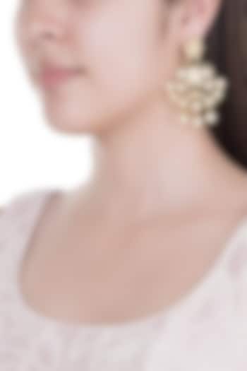 Gold Finish Faux Pearls & Kundan Enameled Earrings by Aster