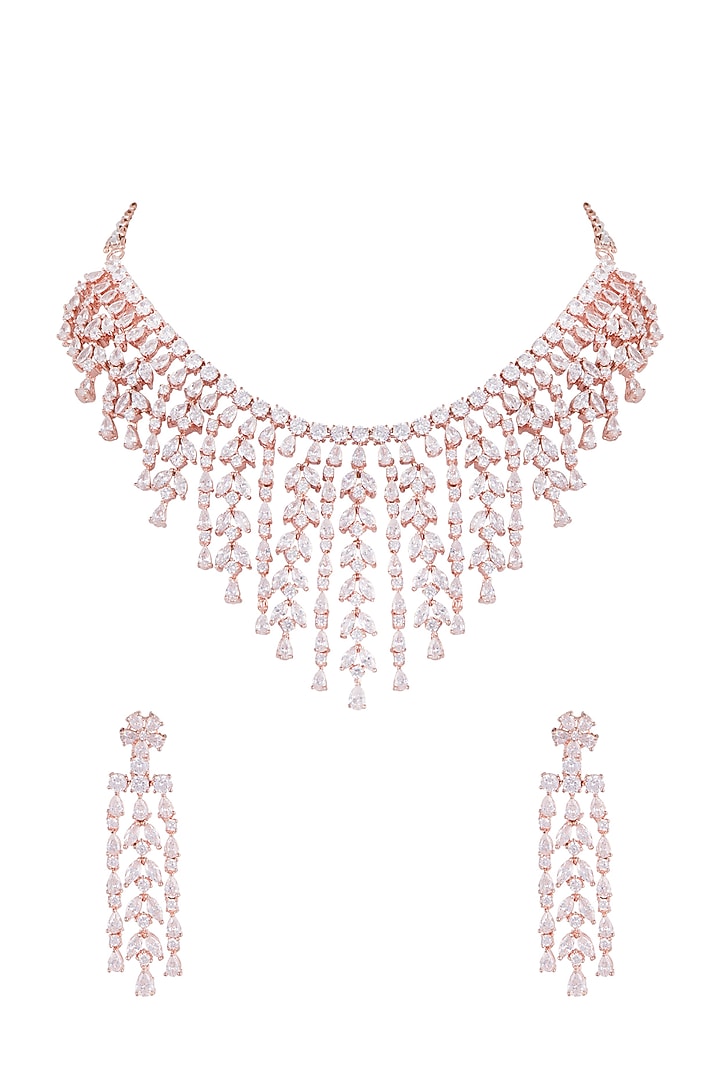 Rose Gold Finish Faux Diamond Necklace Set by Aster at Pernia's Pop Up Shop