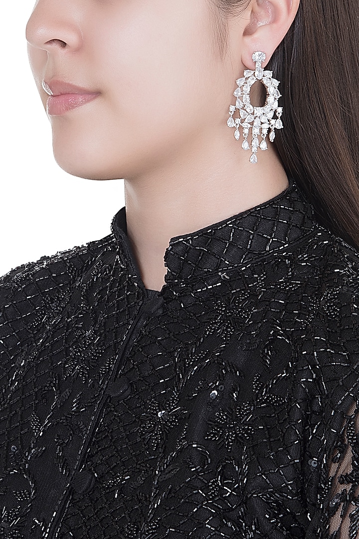 White Finish Faux Diamonds Earrings by Aster at Pernia's Pop Up Shop