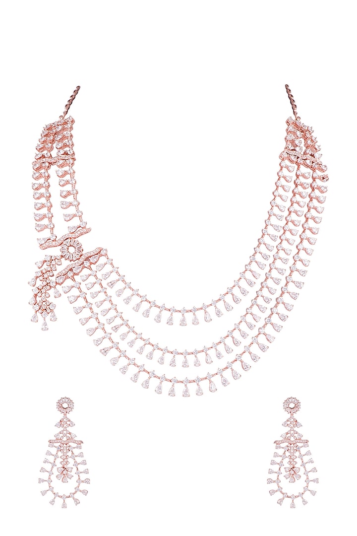 Rose Gold Finish Faux Diamonds Layered Necklace Set by Aster at Pernia's Pop Up Shop