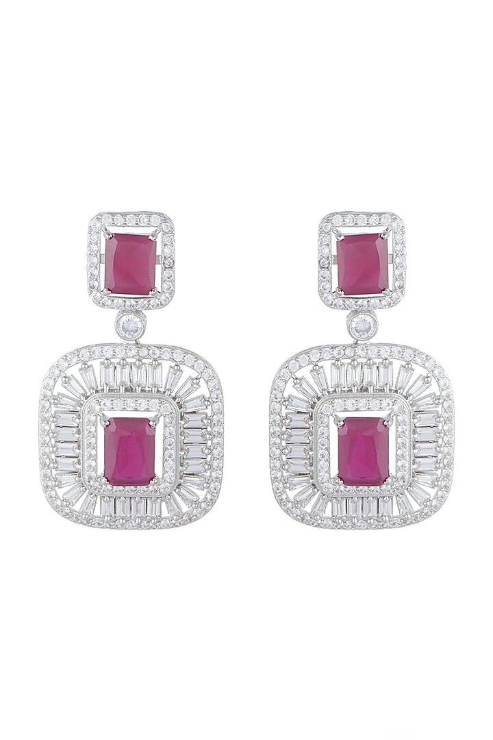 White Finish Faux Diamonds & Red Stones Earrings by Aster at Pernia's Pop Up Shop