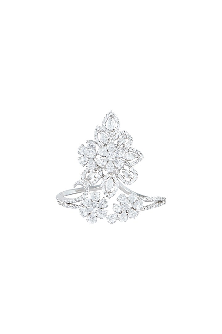 White Finish Faux Diamonds Two Finger Ring by Aster at Pernia's Pop Up Shop