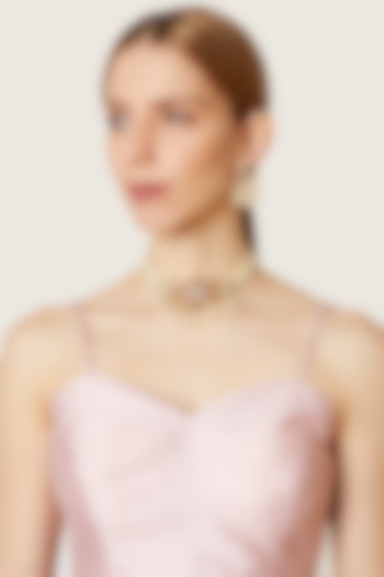 Gold Finish Pearl Choker Necklace Set by Aster