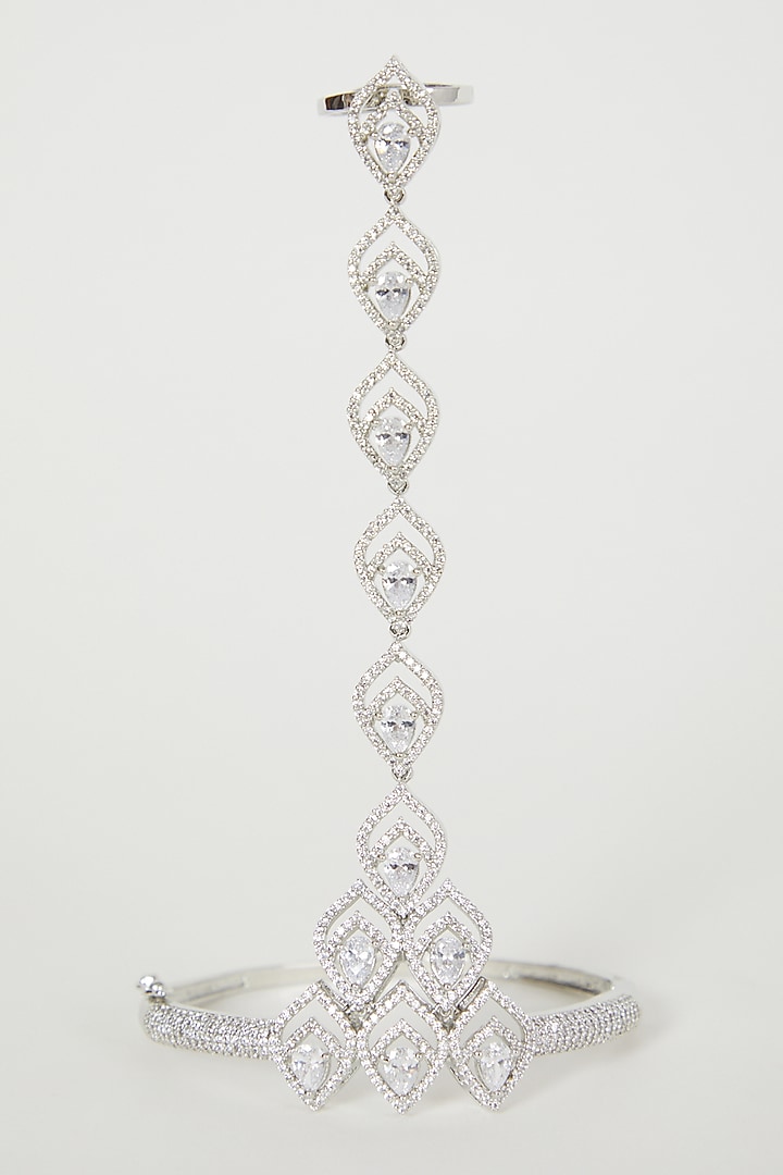 White Finish Hand Harness With Faux Diamond by Aster at Pernia's Pop Up Shop