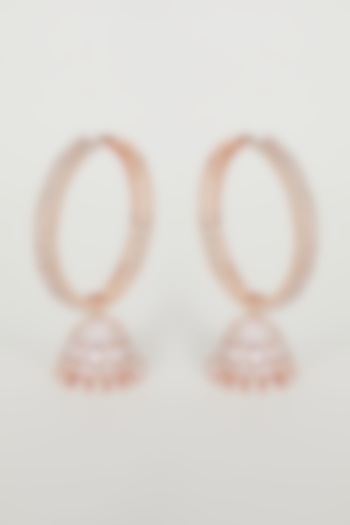 Rose Gold Finish Diamond Jhumka Hoop Earrings by Aster