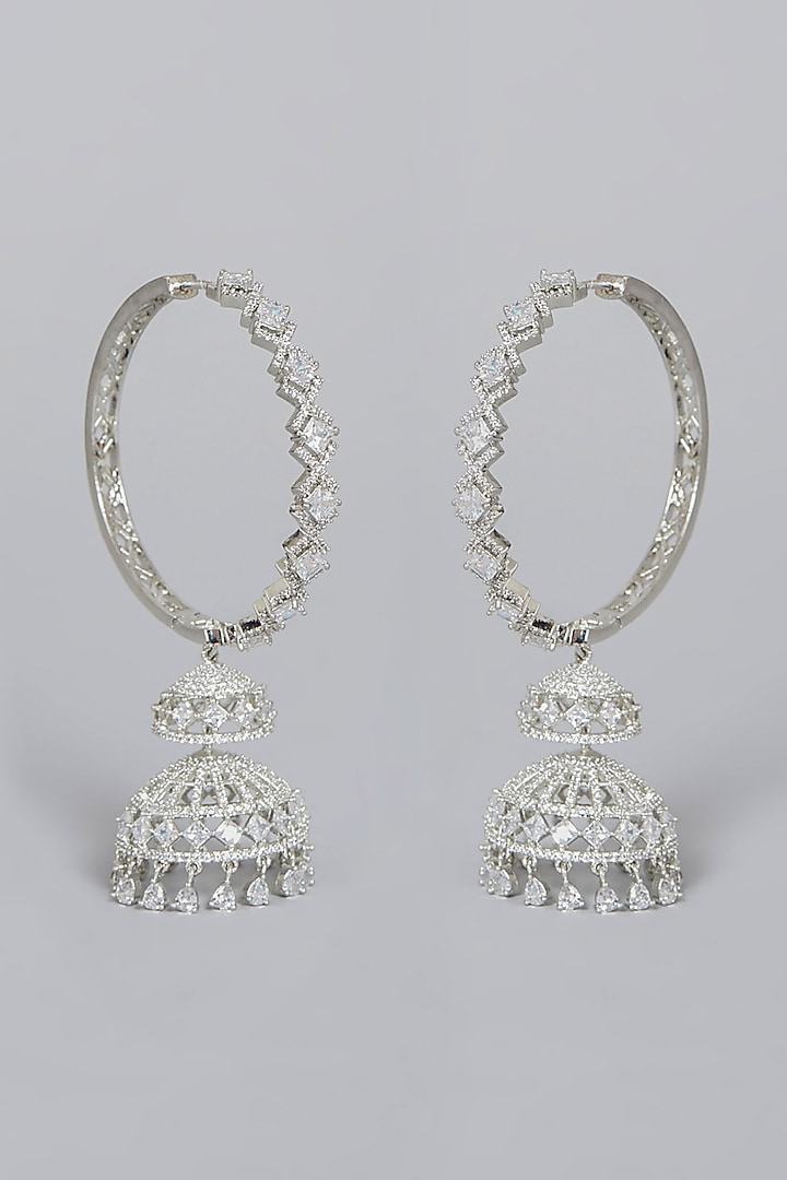 White Finish Faux Diamond Long Dangler Earrings by Aster at Pernia's Pop Up Shop