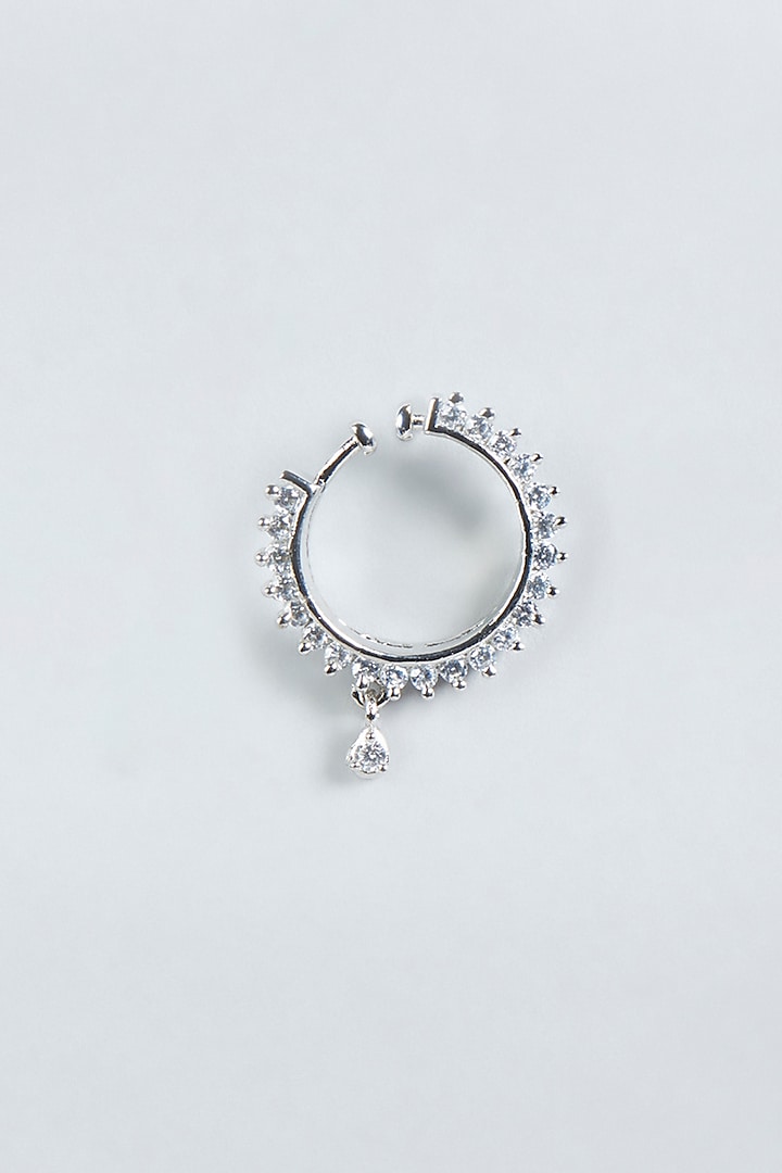 White Finish Faux Diamonds Nose Ring by Aster
