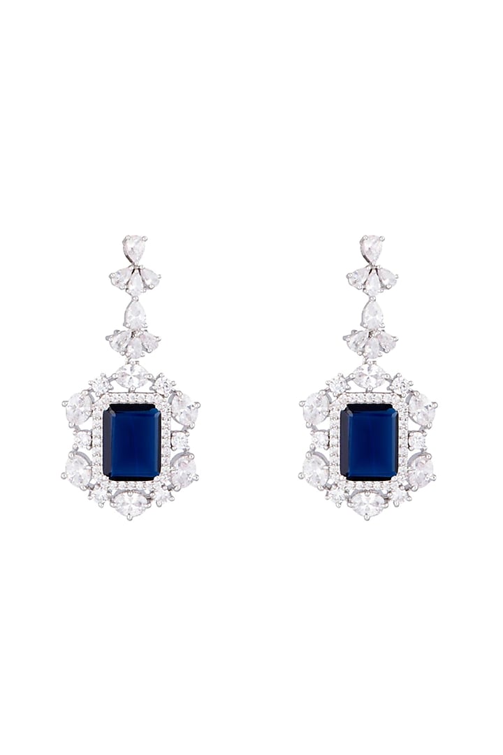 White Finish Faux Pearl, Diamond & Blue Stone Earring & Ring	ASTR041914 by Aster