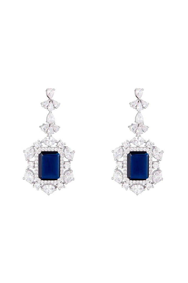White Finish Faux Pearl, Diamond & Blue Stone Earring & Ring by Aster at Pernia's Pop Up Shop