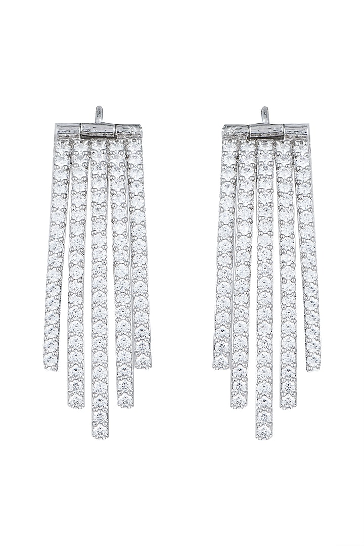 White Finish Faux Diamonds Earrings by Aster at Pernia's Pop Up Shop