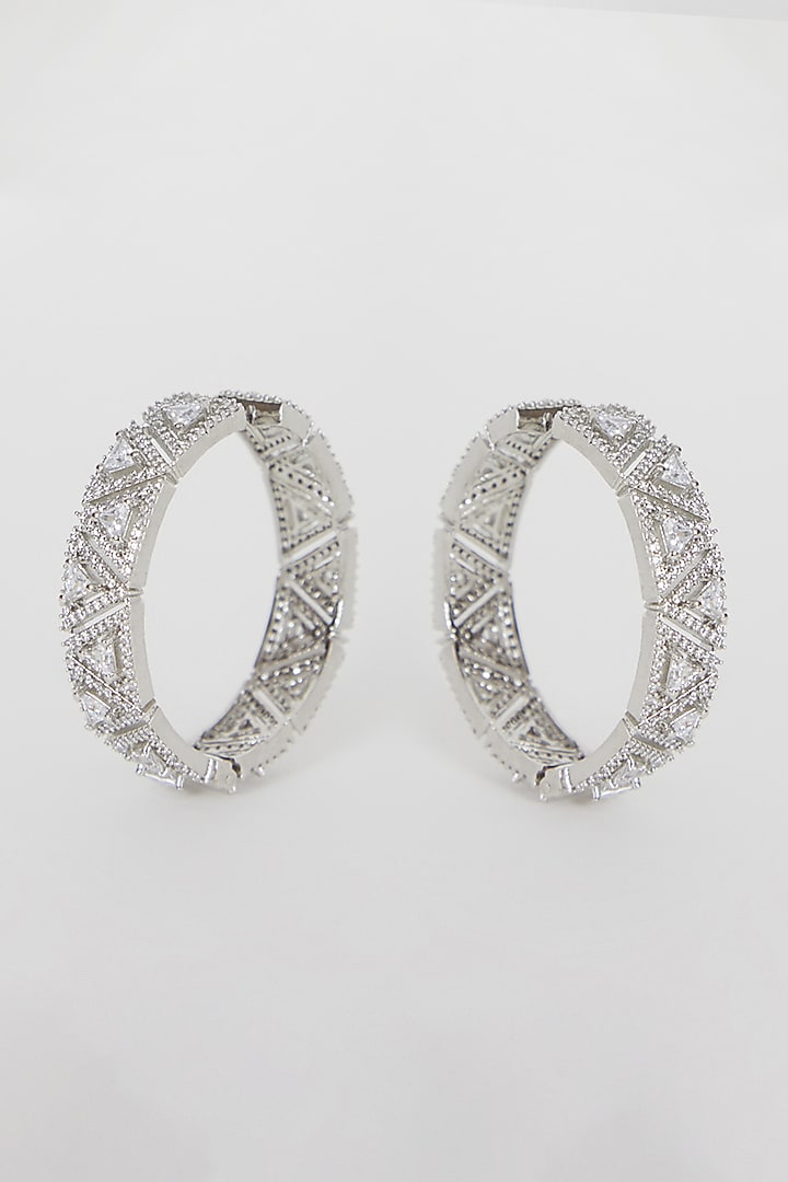 White Finish Diamond Hoop Earrings by Aster at Pernia's Pop Up Shop