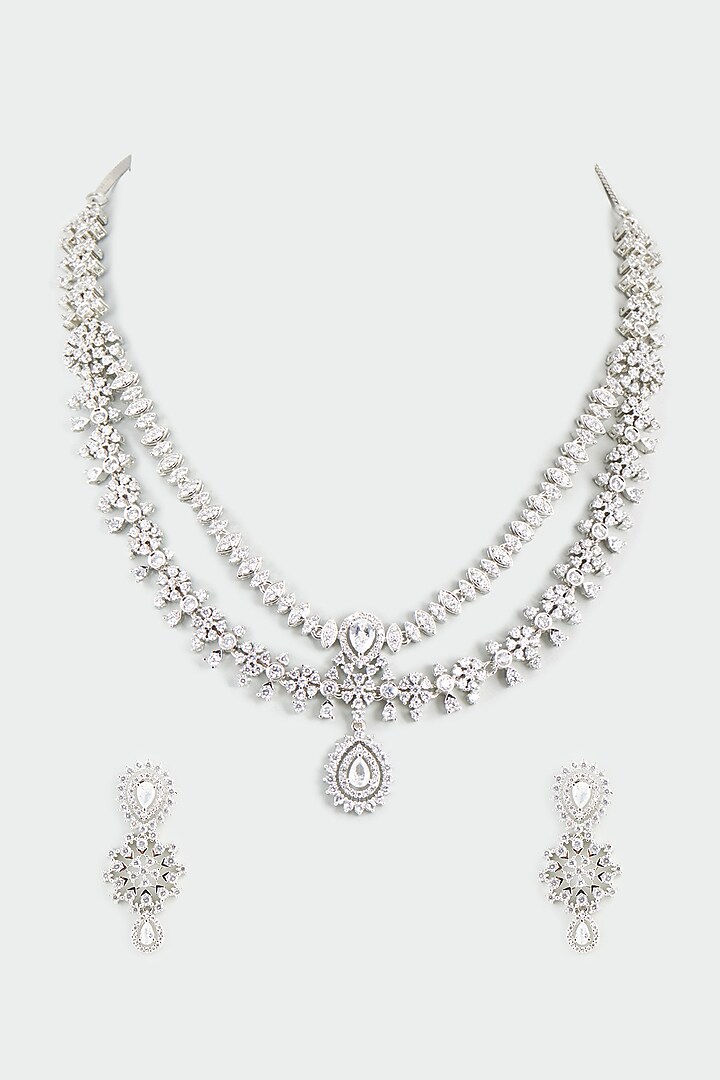 White Finish Faux Diamond Necklace by Aster