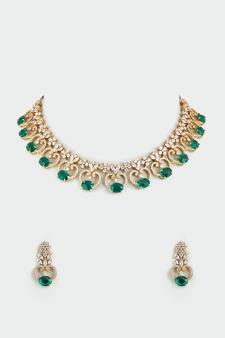 Gold Finish Synthetic Stone Necklace by Aster at Pernia's Pop Up Shop