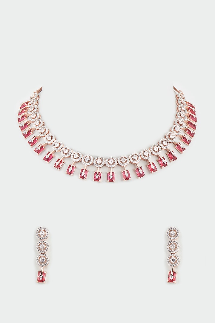 Rose Gold Finish Ruby Synthetic Stone Necklace by Aster at Pernia's Pop Up Shop