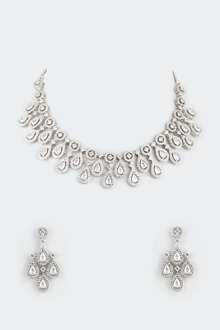White Finish Faux Diamond Necklace by Aster at Pernia's Pop Up Shop