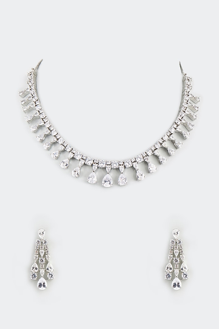 White Finish Necklace With Faux Diamonds by Aster at Pernia's Pop Up Shop