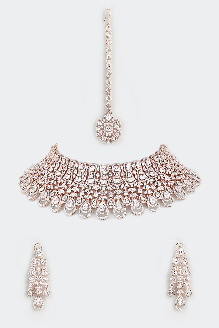 Rose Gold Finish Faux Diamond Necklace by Aster at Pernia's Pop Up Shop