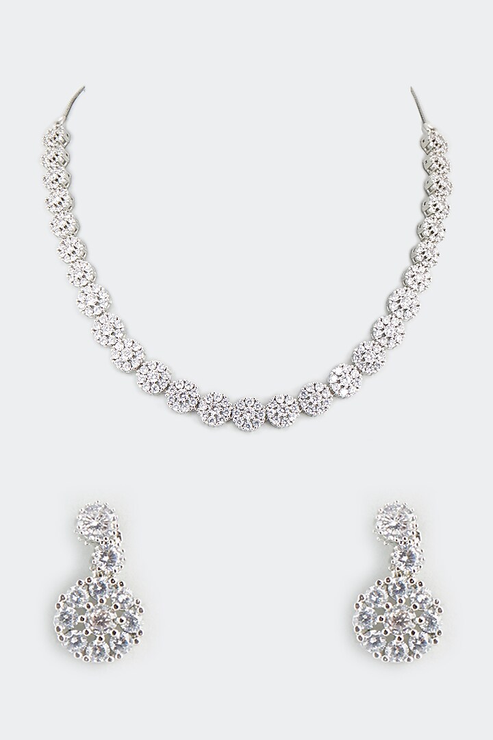 White Finish Faux Diamonds Necklace by Aster at Pernia's Pop Up Shop