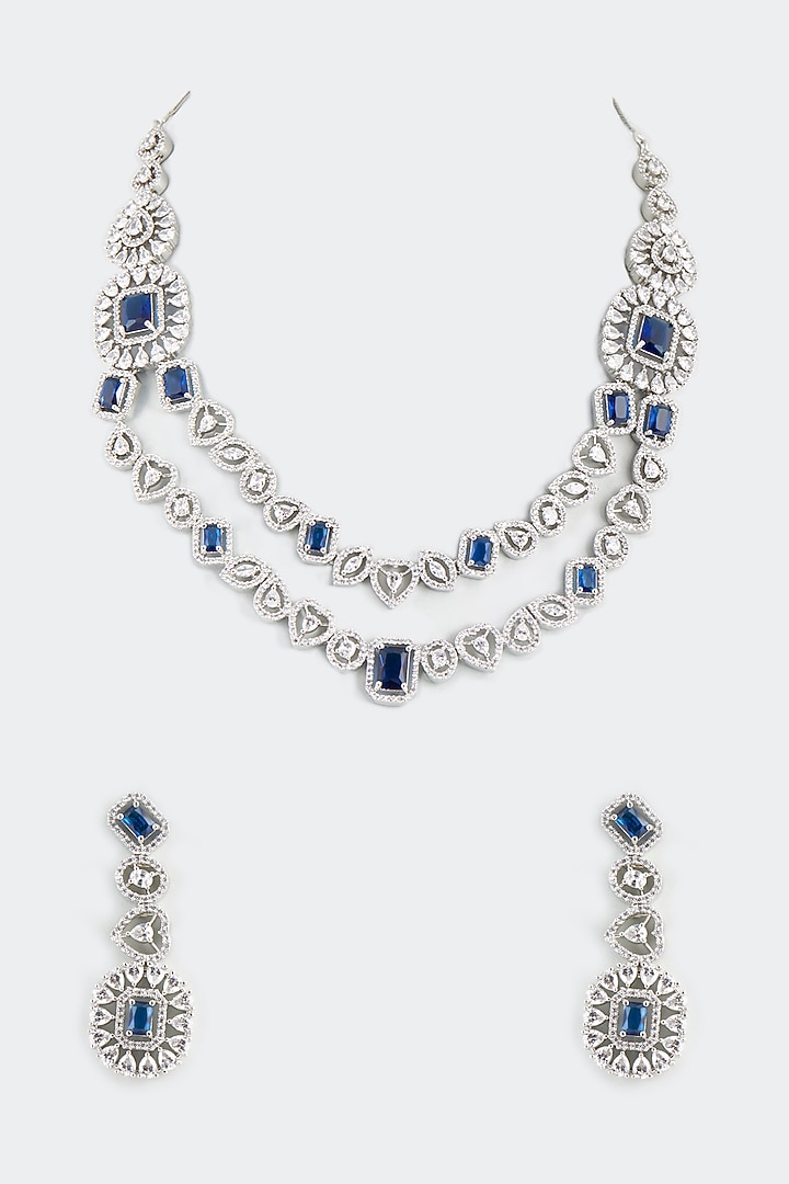 White Finish Sapphire Synthetic Stone Layered Necklace by Aster at Pernia's Pop Up Shop