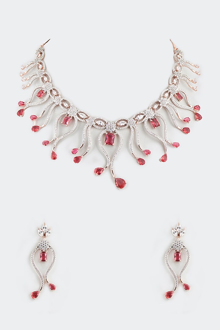 Rose Gold Finish Synthetic Stone Necklace by Aster at Pernia's Pop Up Shop