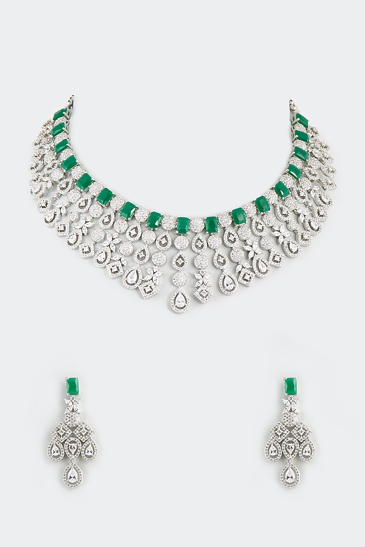 White Finish Faux Diamond & Synthetic Stone Neckalce by Aster at Pernia's Pop Up Shop