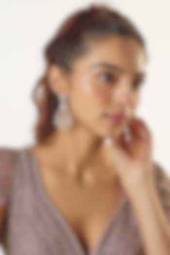 White Finish Zircon & Pearl Dangler Earrings by Aster at Pernia's Pop Up Shop