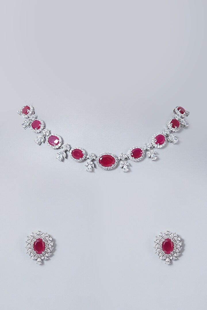 White Finish Red Necklace Set by Aster at Pernia's Pop Up Shop