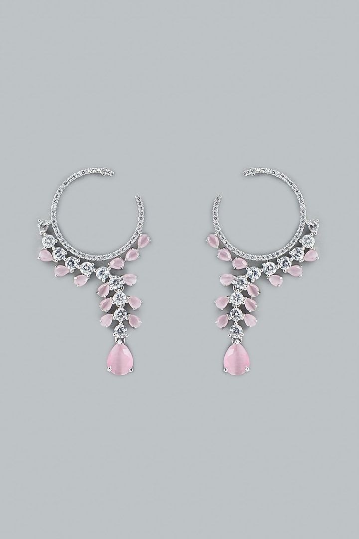 White Finish Pink Stone Dangler Earrings by Aster at Pernia's Pop Up Shop