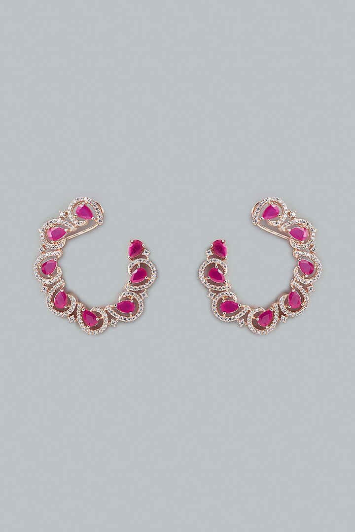 Rose Gold Finish Red Stone & Zircon Stud Earrings by Aster at Pernia's Pop Up Shop