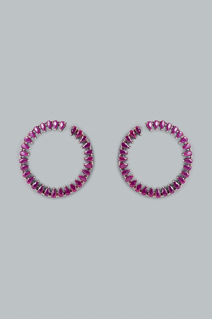 Rose Gold Finish Magenta Stone & Zircon Stud Earrings by Aster at Pernia's Pop Up Shop