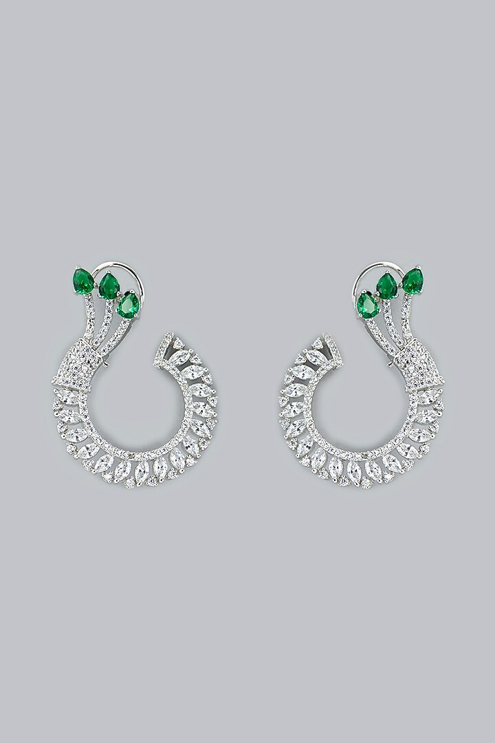 White Finish Green Stone Stud Earrings by Aster at Pernia's Pop Up Shop