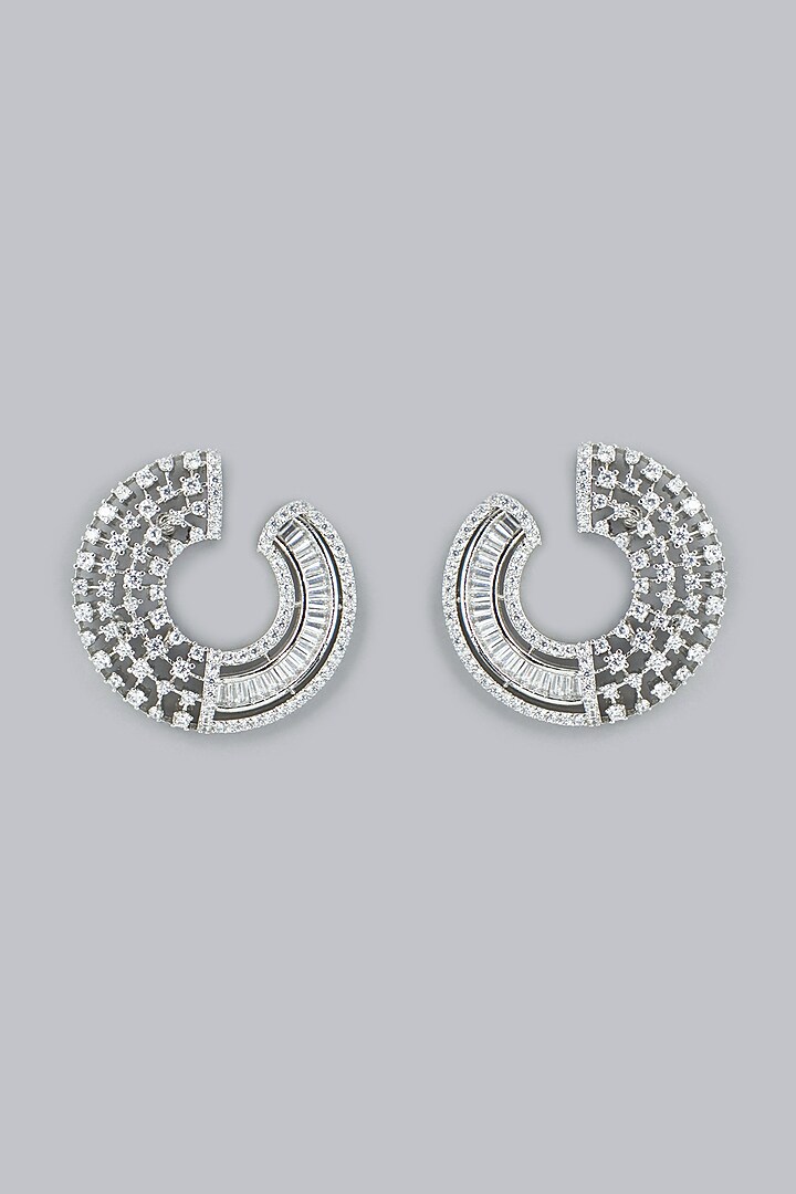 White Finish Faux Diamonds & Zircons Stud Earrings by Aster at Pernia's Pop Up Shop