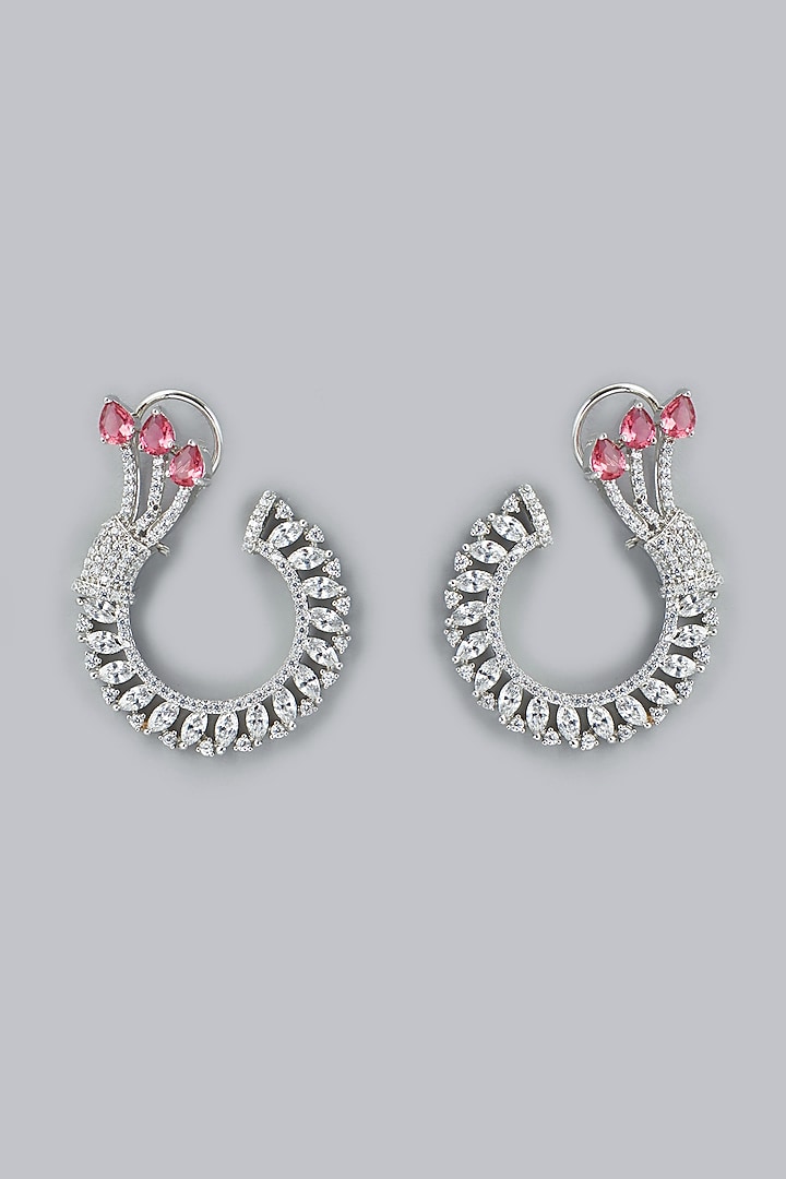 White Finish Ruby & Faux Diamonds Dangler Earrings by Aster at Pernia's Pop Up Shop